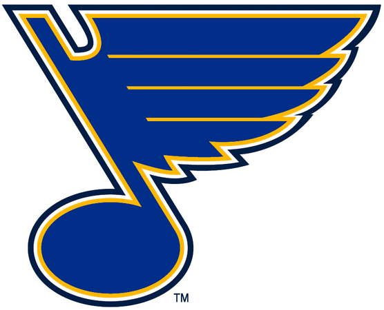 Logo of the St. Louis Blues, featuring a stylized blue musical note outlined in yellow.